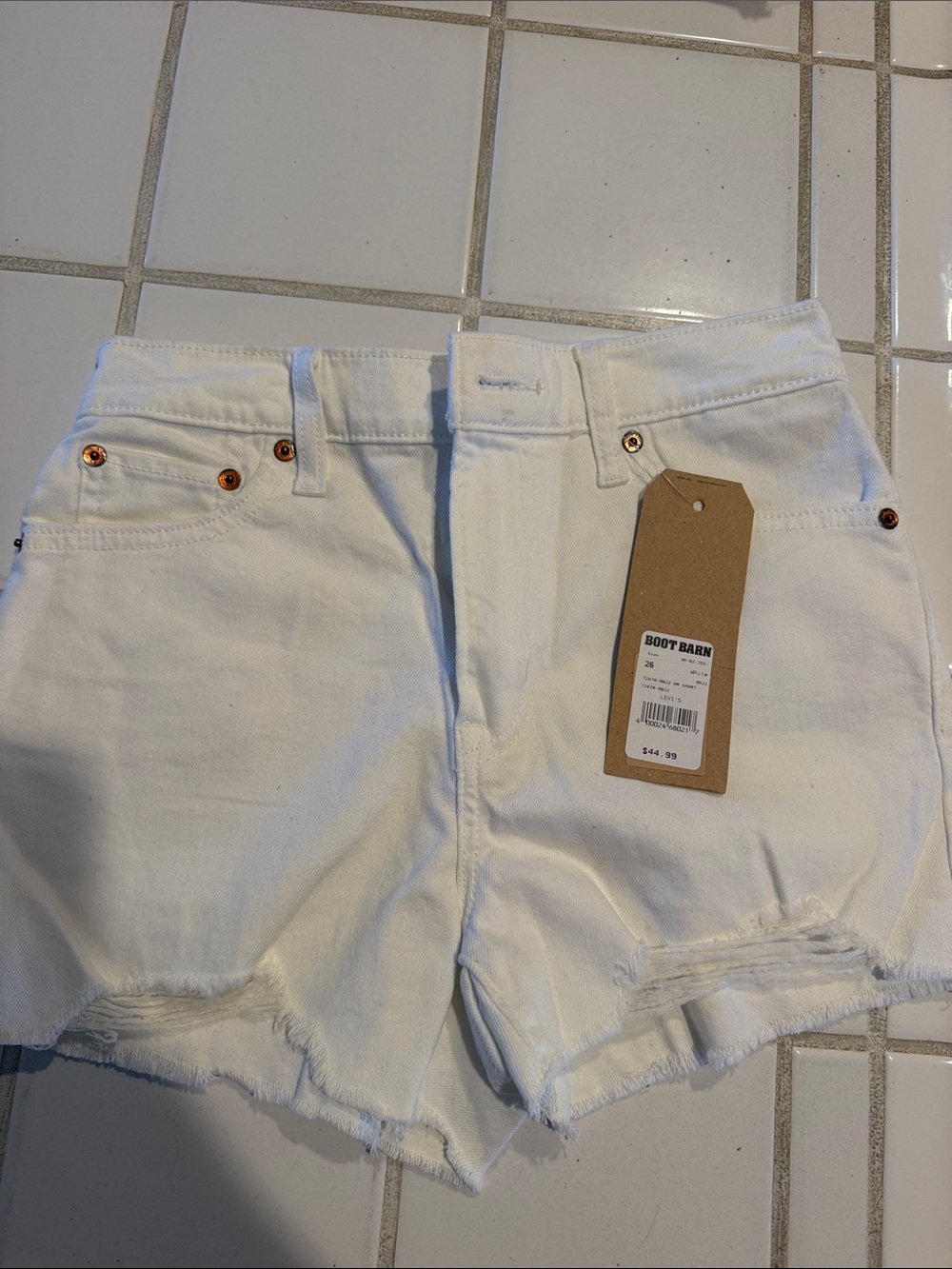 Levi's White Denim Cutoff Shorts with Frayed Hem High Rise